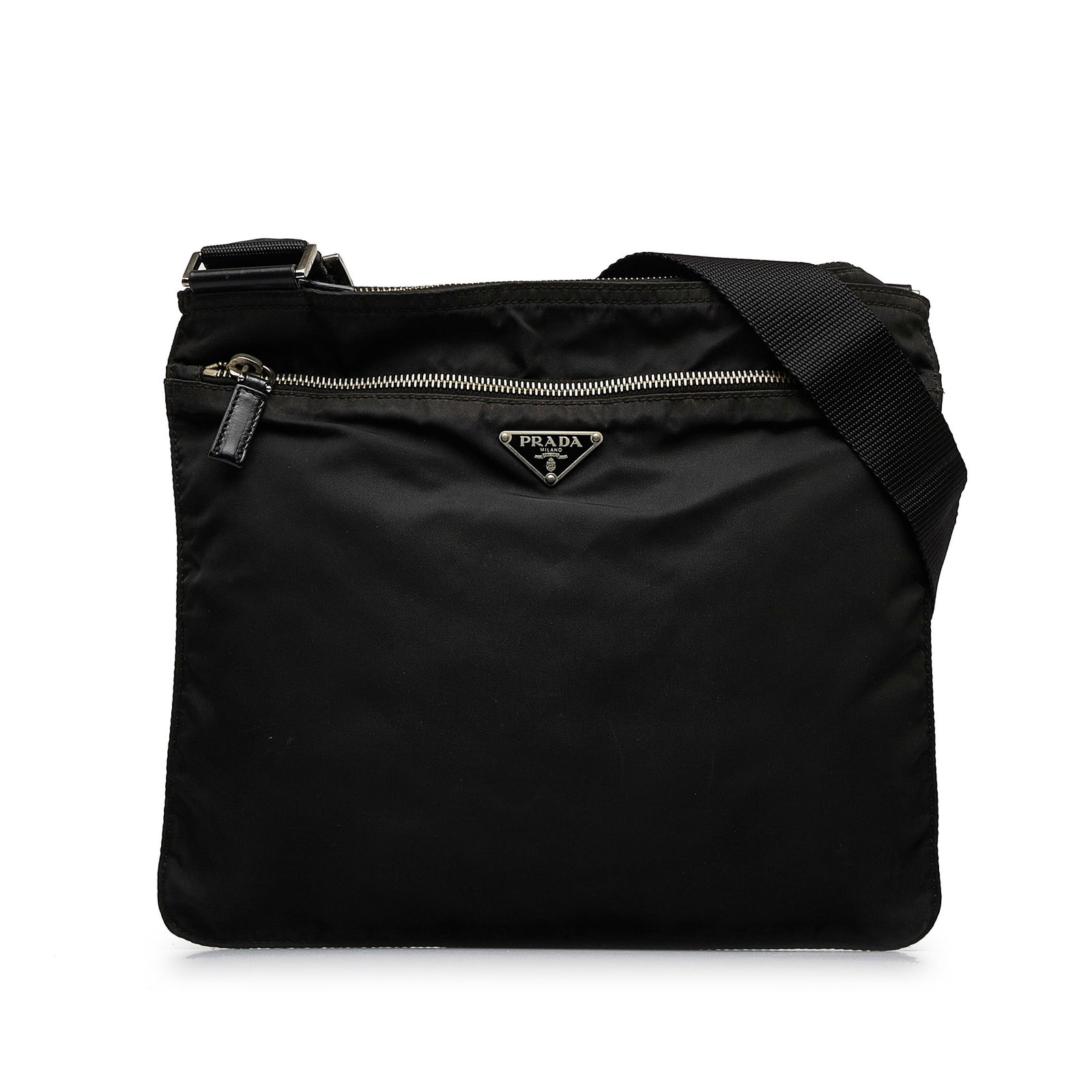 Prada Tessuto Crossbody Bag: Prada Tessuto Crossbody Bag This crossbody bag features a nylon body a flat shoulder strap a top zip closure an exterior front zip pocket and an interior zip pocket. Brand: Prada Model: Tessuto Crossb