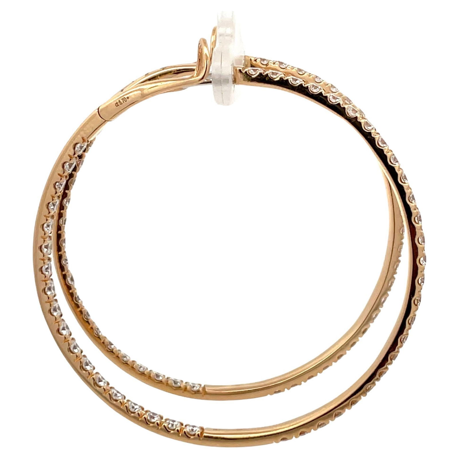 Italian Large Hoop Earrings 5.70 Carats 18 Karat Yellow Gold F VS 1.10" Diameter: Italian Large Hoop Earrings 5.70 Carats 18 Karat Yellow Gold F VS 1.10" Diameter Creator: Crivelli Metal: 18k Gold Yellow Gold Weight: 5.7 g Dimensions: Diameter: 2 in (50.8 mm) Style: Contemporary Pl