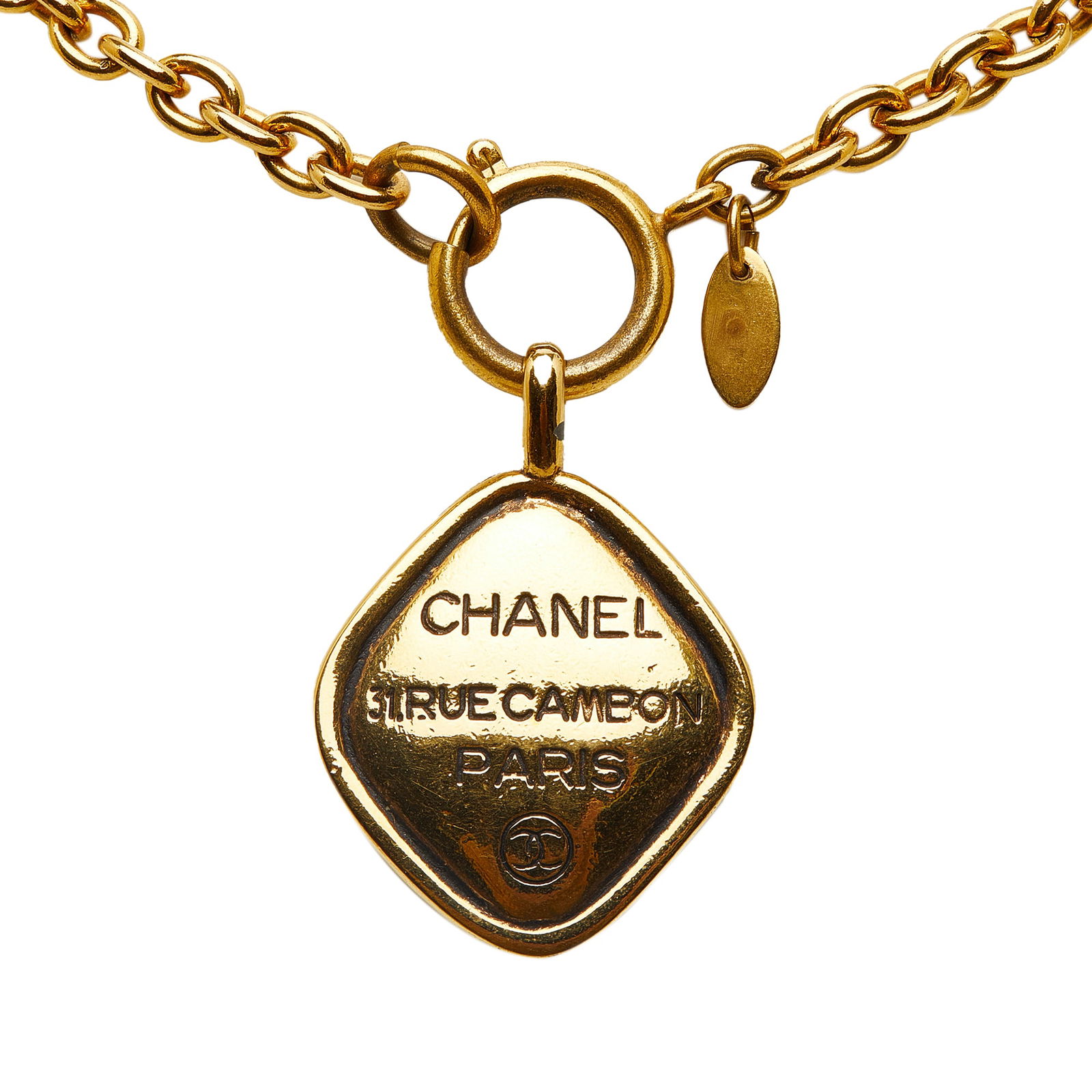 Chanel 31 Rue Cambon Pendant Necklace: Chanel 31 Rue Cambon Pendant Necklace This necklace features a metal body pendant a gold-tone chain and a spring ring closure. Brand: Chanel Model: 31 Rue Cambon Pendant Necklace Origin: France Catego