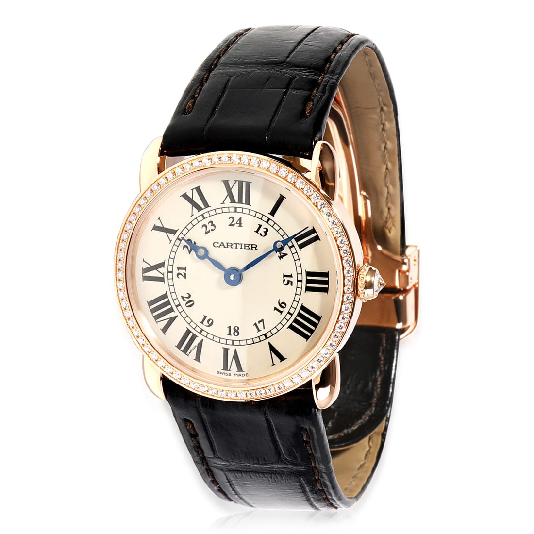 Cartier Ronde Louis Cartier WR000351 Womens Watch in 18K Rose Gold: Cartier Ronde Louis Cartier WR000351 Womens Watch in 18K Rose Gold Case Height (Mm): 5.00 Bezel Type: Diamond Case Size: 29 Crystal: Sapphire Clasp/Buckle Type: Deployant Band Length (Inches): 6.50 In
