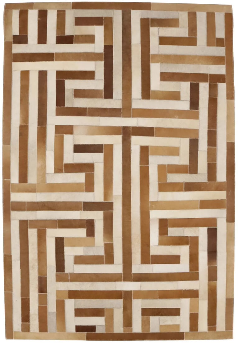 Cowhide Craftwork Beige Brown Leather 4X6 Modern Area Rug Contemporary Carpet: Cowhide Craftwork Beige Brown Leather 4X6 Modern Area Rug Contemporary Carpet Free continental US Shipping Type: Area Rugs Color: Beige Brown Cream Size: 4"0 X 6"0 Ft Production Technique: Knotted Mat