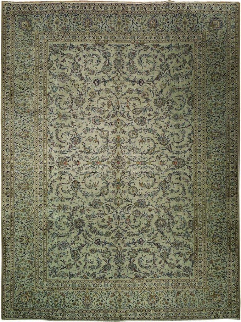 10 x 13 Light Green Handmade Floral Oriental Persian Kashan Rug: 10 x 13 Light Green Handmade Floral Oriental Persian Kashan Rug Free continental US Shipping Size in Feet: Width: 10 x Length: 13 Size in Inches: Width: 120 in x Length: 156 in Colors: Light Green Wea