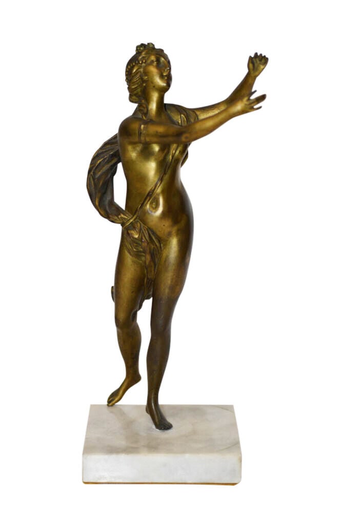 Art Nouveau Bronze Sculpture of Godess Dancing: Art Nouveau Bronze Sculpture of Godess Dancing Artist: Unknown Type: Sculpture Item Width: 4.5 in Signed: No Style: Art Nouveau Material: Bronze Theme: Godess Subject: Women Original/Licensed Reproduc