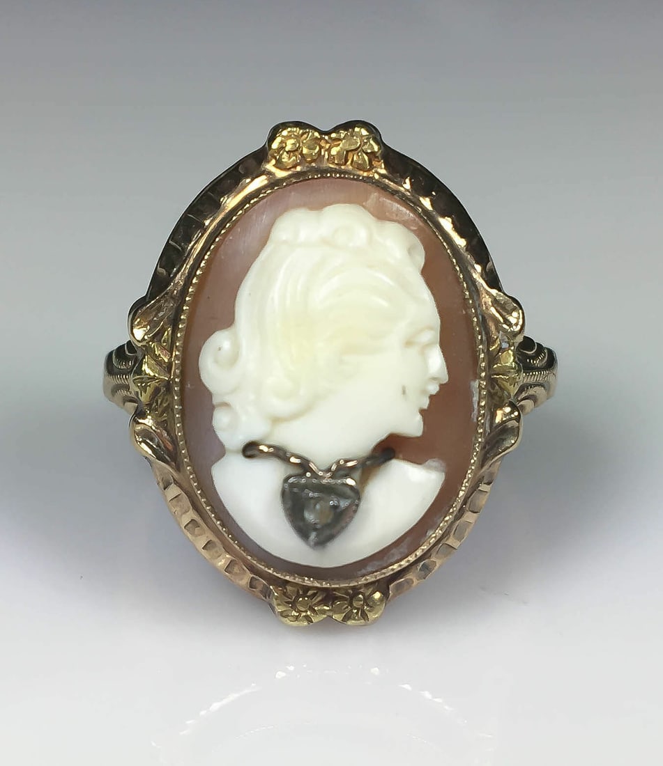 10k Yellow Gold Carved Shell Vintage Cameo Ring - Size 6.75: 10k Yellow Gold Carved Shell Vintage Cameo Ring - Size 6.75 Type: Ring Metal: Yellow Gold Metal Purity: 10k Ring Size: 6.75 Main Stone Creation: Natural Style: Vintage Setting Style: Cameo Base Metal: