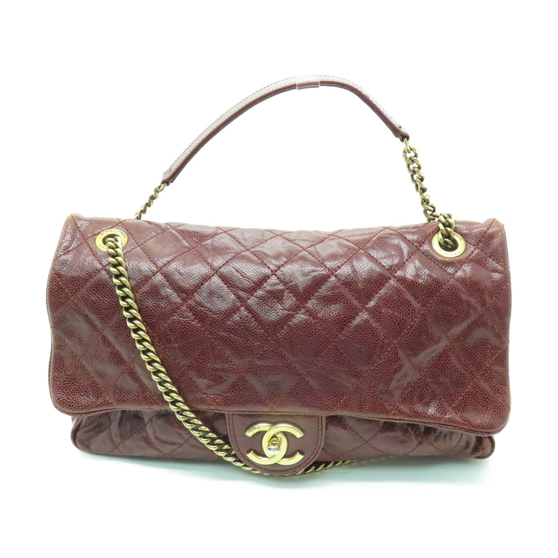 CHANEL Quilted CC GHW Chain Shoulder Bag Caviar Leather Red: CHANEL Quilted CC GHW Chain Shoulder Bag Caviar Leather Red Style: Shoulder Bag Exterior Material: Caviar Skin (Grained Calf) Exterior Color: Red Bag Height: 7.1 Bag Depth: 2.4 Bag Length: 12.2 Size T