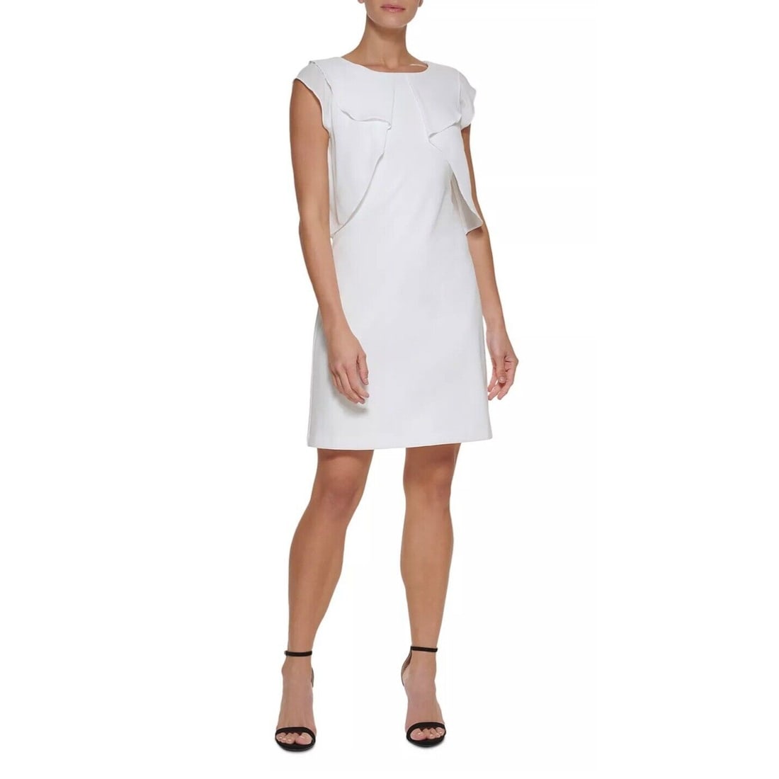DKNY Women's Petite Split-Overlay High Low Crewneck Dress Ivory: DKNY Women's Petite Split-Overlay High Low Crewneck Dress Ivory Size Type: Regular Pattern: Solid Sleeve Length: Sleeveless Neckline: Round Neck Size: 8P Color: Ivory Style: Fit & Flare Fabric Type: C