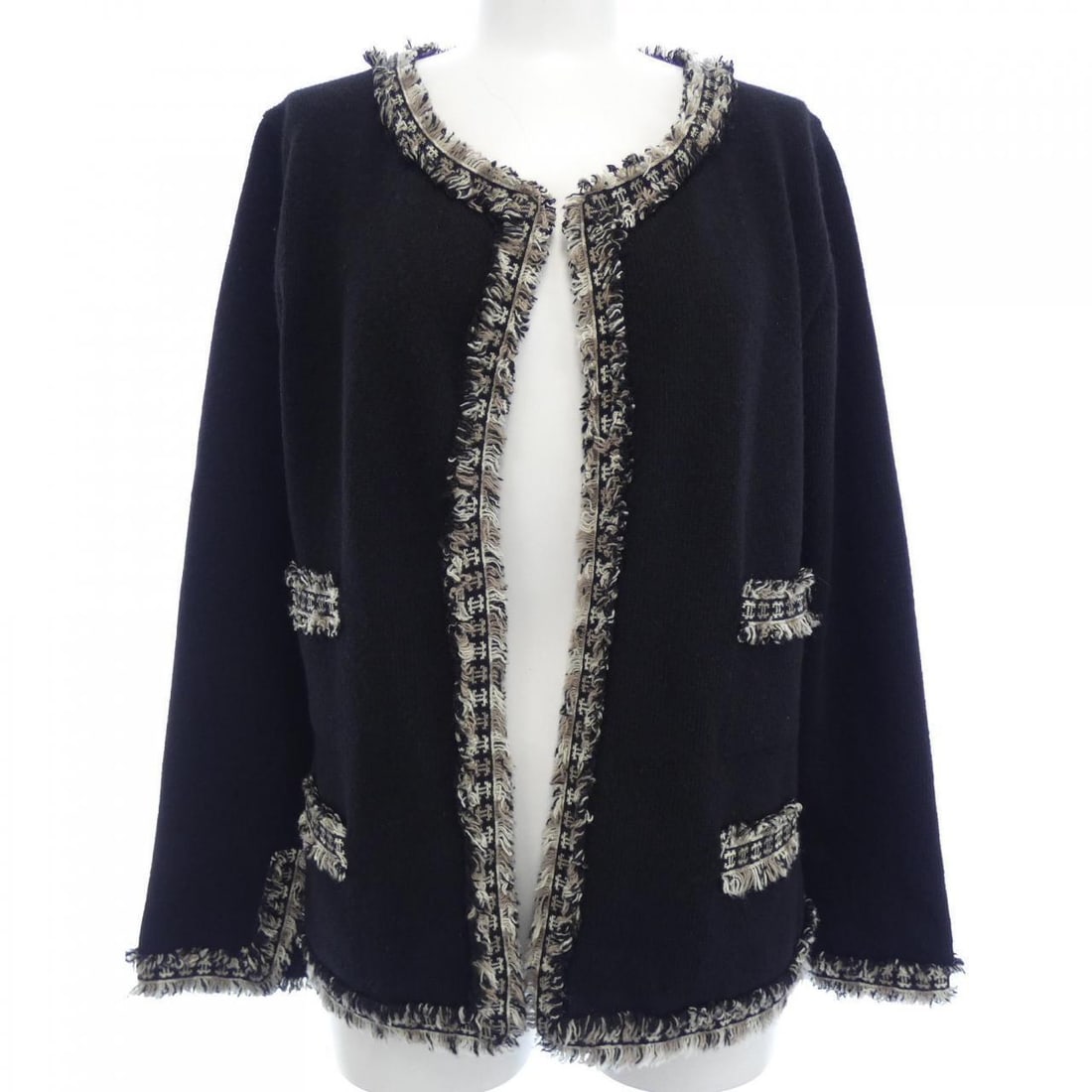 VINTAGE CHANEL Cardigans: VINTAGE CHANEL Cardigans Style: TOPS Color: Black Gender: Ladies" Size: 44 Size Type: Regular Type: TOPS B: Reasonable Wear and Tear The BIDHAUS Guarantee: All items in this auction are guaranteed to