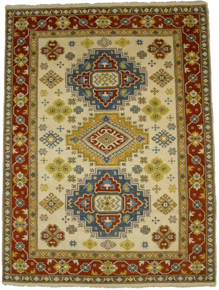 Geometric Hand Knotted Tribal Kazak 9X12 Oriental Area Rug Wool Farmhouse Carpet: Geometric Hand Knotted Tribal Kazak 9X12 Oriental Area Rug Wool Farmhouse Carpet Free continental US Shipping Type: Area Rugs Color: Cream Red Blue-Grey Mustard Yellow Green etc Size: 11"7 X 8"8 Ft Pr