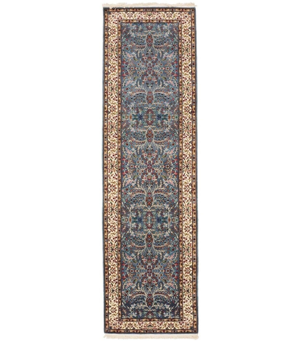 Blue Handmade Classic Floral 29X97 Kitchen Oriental Runner Rug Kirman Carpet: Blue Handmade Classic Floral 29X97 Kitchen Oriental Runner Rug Kirman Carpet Free continental US Shipping Type: Runners Color: Blue Cream Pink Maroon Green Brown Beige Dark Navy etc Size: 2"9 X 9"7 Ft