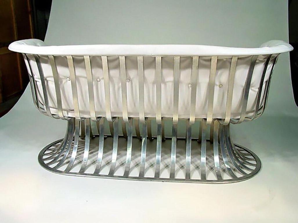 Herbert Saiger for Russell Woodard Extruded Aluminum Outdoor/Patio Sofa: Herbert Saiger for Russell Woodard Extruded Aluminum Outdoor/Patio Sofa Dimensions: Height: 27 in (68.58 cm)Width: 61 in (154.94 cm)Depth: 28 in (71.12 cm) Style: Mid-Century Modern (Of the Period) Ma