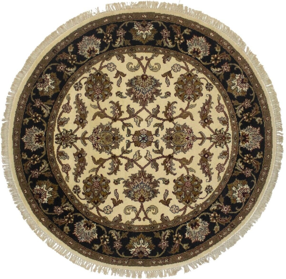 Handmade Chobi Classic Floral Design 5X5 Oriental Round Rug Home Decor: Handmade Chobi Classic Floral Design 5X5 Oriental Round Rug Home Decor Free continental US Shipping Type: Area Rugs Color: Cream Dark Navy/Black Khaki Beige Size: 5"1 X 5"1 Material: Wool Production T