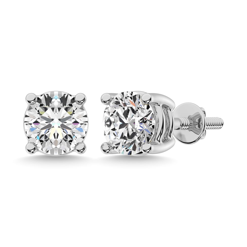 14K White Gold 8/9 Ct.Tw. Diamond Stud Earrings: 14K White Gold 8/9 Ct.Tw. Diamond Stud Earrings 14K White gold 4 prong stud Earrings set with 2 brilliant cuts premium quality diamonds weighing 8/9 Ct.Tw. Metal: 14k White Gold Stone Count: 2.0 Stone