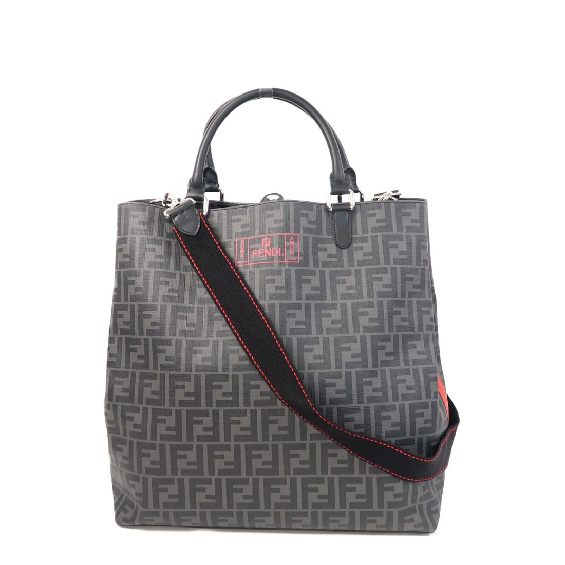 FENDI SHW 2 Way Shoulder Bag Coated Canvas Black/Grey: FENDI SHW 2 Way Shoulder Bag Coated Canvas Black/Grey Style: 2wayShoulder Bag Exterior Material: PVC coated canvas Exterior Color: Black Bag Height: 14.6 Bag Depth: 5.5 Bag Length: 14.2 Size Type: Reg
