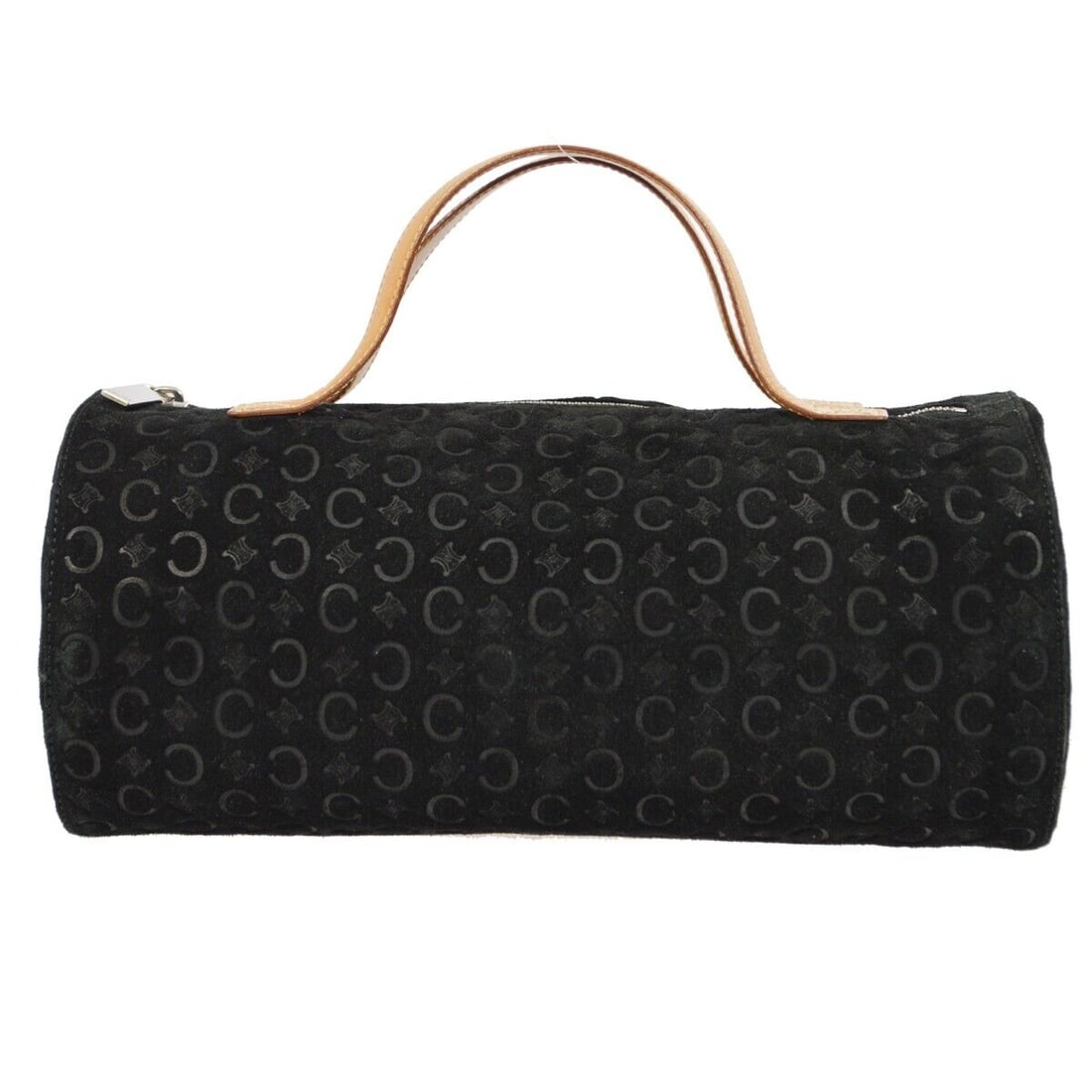 Celine Black Suede C Macadam Handbag MC00/1: Celine Black Suede C Macadam Handbag MC00/1 Bag Width: 11 in Pattern: C Macadam Bag Height: 6 in Occasion: Casual Size: Medium Handle Style: Top Handle Bag Depth: 4 in Exterior Material: Canvas Suede