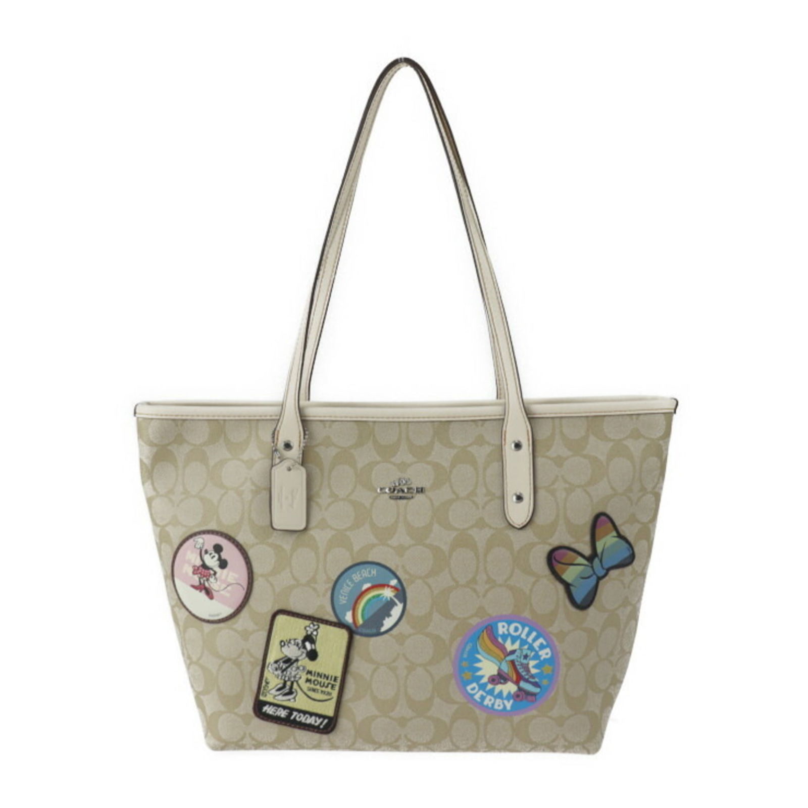 COACH Coach Keith City Zip Signature Tote Bag F29358 PVC Leather Light Khaki Chalk Disney Mickey: COACH Coach Keith City Zip Signature Tote Bag F29358 PVC Leather Light Khaki Chalk Disney Mickey Mouse Minnie Brand: Coach Line: Signature Model: Keith City Zip Type: Shoulder bag Tote bag Material: P