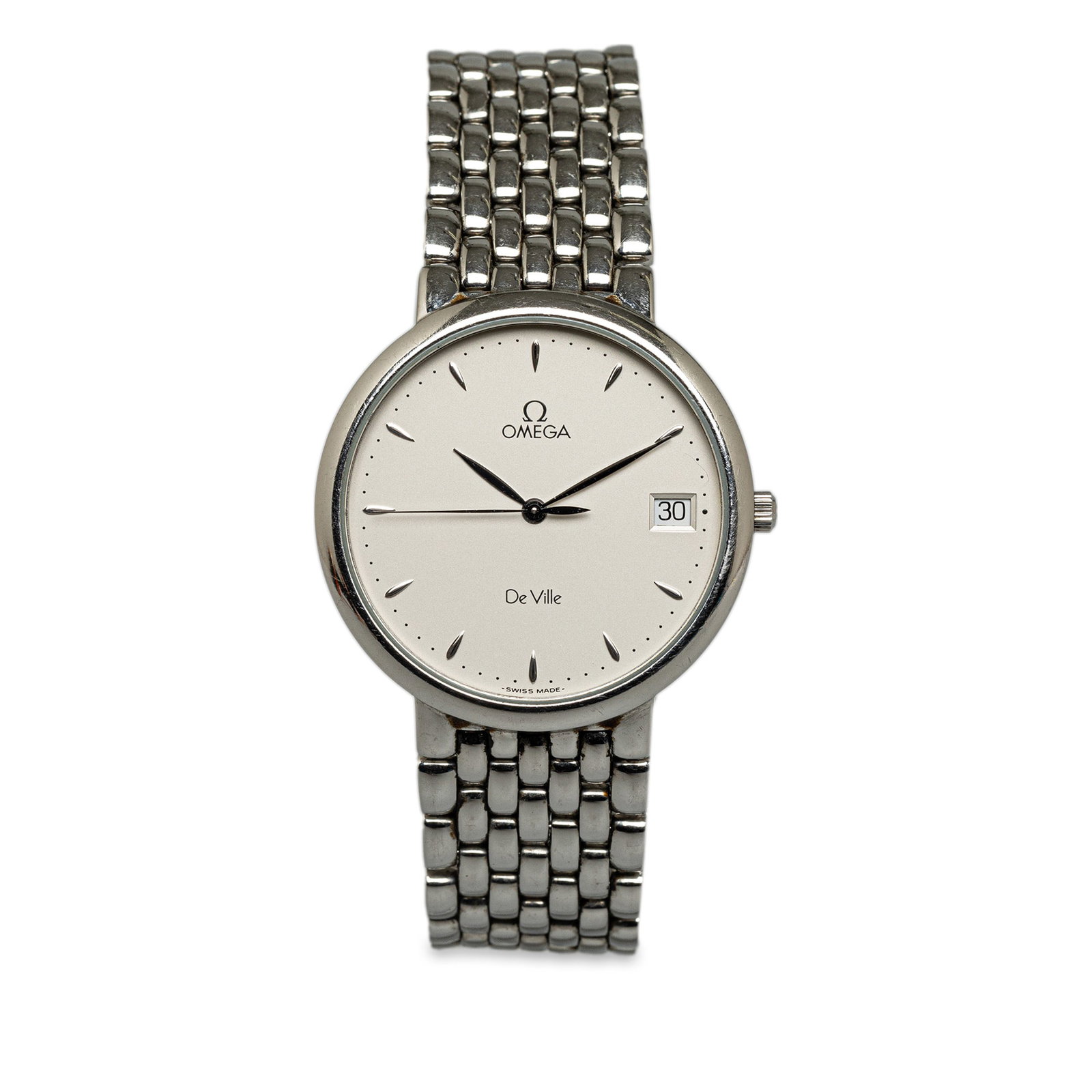 OMEGA Quartz Stainless Steel De Ville Prestige Watch: OMEGA Quartz Stainless Steel De Ville Prestige Watch This watch features a stainless steel body a quartz movement and a date display. Brand: OMEGA Model: Quartz Stainless Steel De Ville Prestige Watch