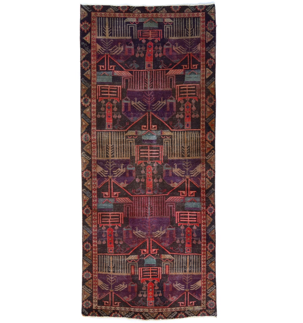 Rare Antique Muted Pictorial 4X10 Vintage Oriental Runner Rug Farmhouse Carpet: Rare Antique Muted Pictorial 4X10 Vintage Oriental Runner Rug Farmhouse Carpet Free continental US Shipping Type: Runners Color: Muted Colors: Dark Brown Red Purple Cream etc Size: 4"4 X 10"0 Producti