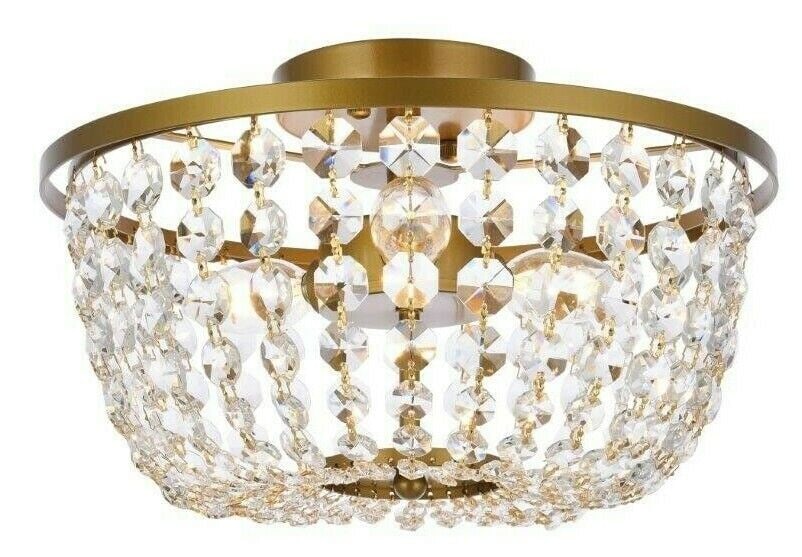 BRASS CLEAR DINING ROOM BEDROOM HALLWAY CRYSTAL FLUSH MOUNT LIGHTING 3 LIGHT 13": BRASS CLEAR DINING ROOM BEDROOM HALLWAY CRYSTAL FLUSH MOUNT LIGHTING 3 LIGHT 13" Cord Color: Black Number Of Lights: 3 Style: Modern Item Height: 8.5" Item Width: 13" Assembly Required: Yes Sensor Typ