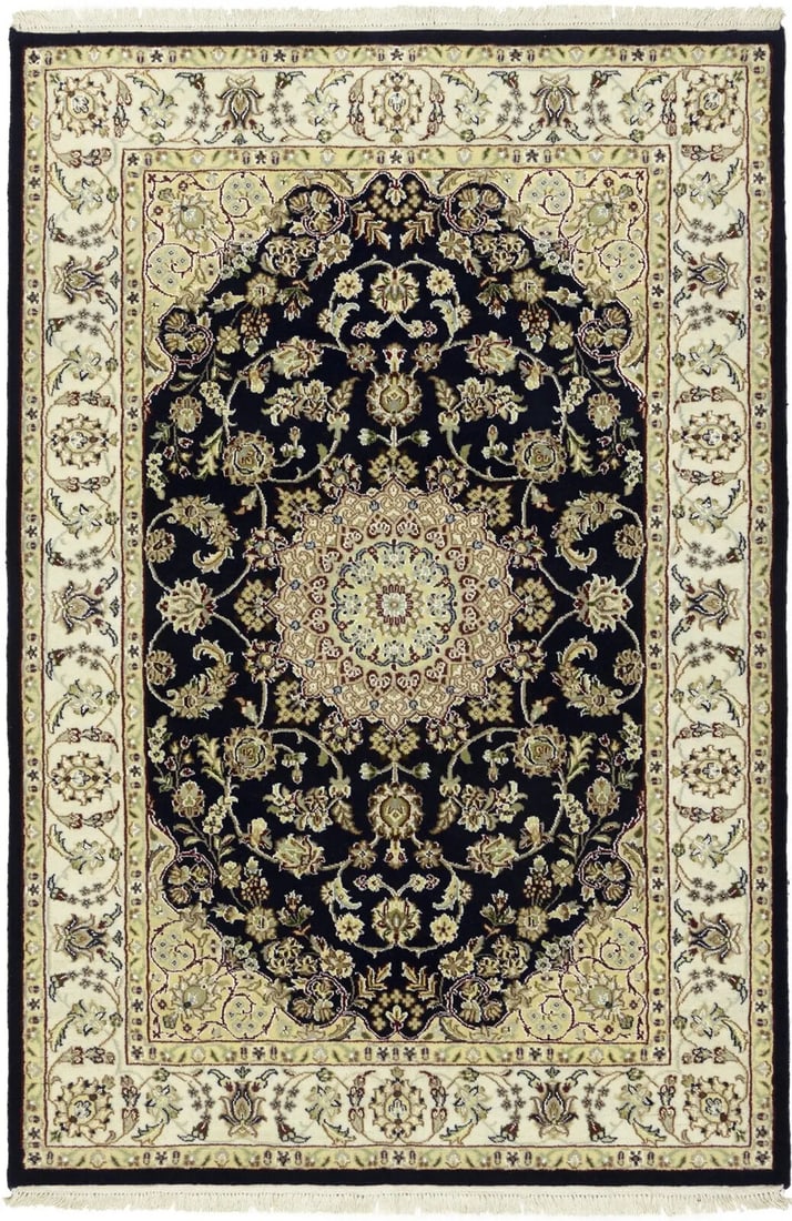 Indo-Nain Medallion Floral Classic 4X6 Navy Oriental Rug Handmade Wool Carpet: Indo-Nain Medallion Floral Classic 4X6 Navy Oriental Rug Handmade Wool Carpet Free continental US Shipping Type: Area Rugs Color: Dark Navy Cream Buff Red Light Grey Green Tan Brown etc Size: 4"3 x 6"