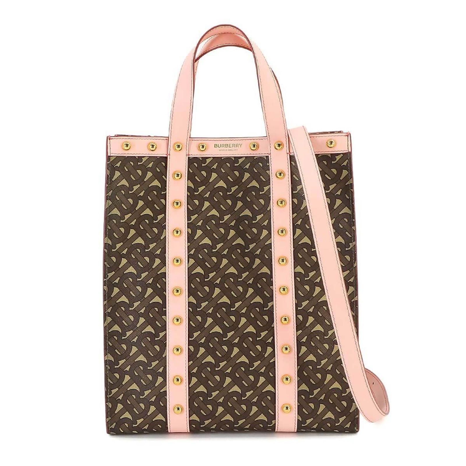 BURBERRY TB Monogram 2way Tote Shoulder Bag PVC Leather Brown Pink 8025078: BURBERRY TB Monogram 2way Tote Shoulder Bag PVC Leather Brown Pink 8025078 Brand: Burberry Type: Shoulder bag Tote bag Material: PVC Leather PVC: Leather: Color: Brown Pink Gender: Women Size (HxWxD):