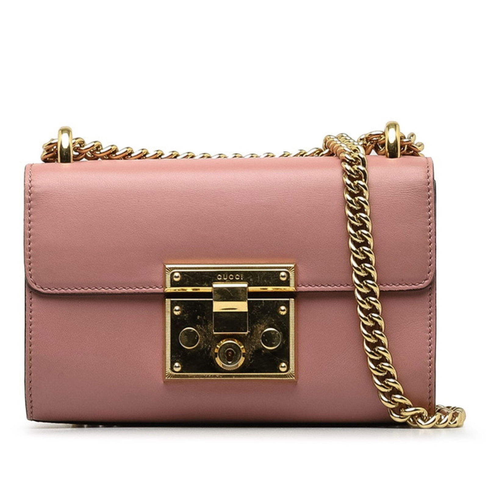 Gucci Small Padlock Chain Shoulder Bag 409487 Pink Gold Leather Women's GUCCI: Gucci Small Padlock Chain Shoulder Bag 409487 Pink Gold Leather Women's GUCCI Brand: Gucci Type: Shoulder bag Material: Leather Leather: Color: Pink Gender: Women Size (HxWxD): 13cm x 20cm x 7cm / 5.1