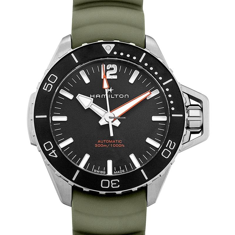 Hamilton H77825331 - Khaki Navy Automatic Black Dial Stainless Steel Men's Watch: Hamilton H77825331 - Khaki Navy Automatic Black Dial Stainless Steel Men's Watch Brand: Hamilton Dealer product code: 32235A Movement: Automatic Case material: Steel Bracelet material: Rubber Year of 