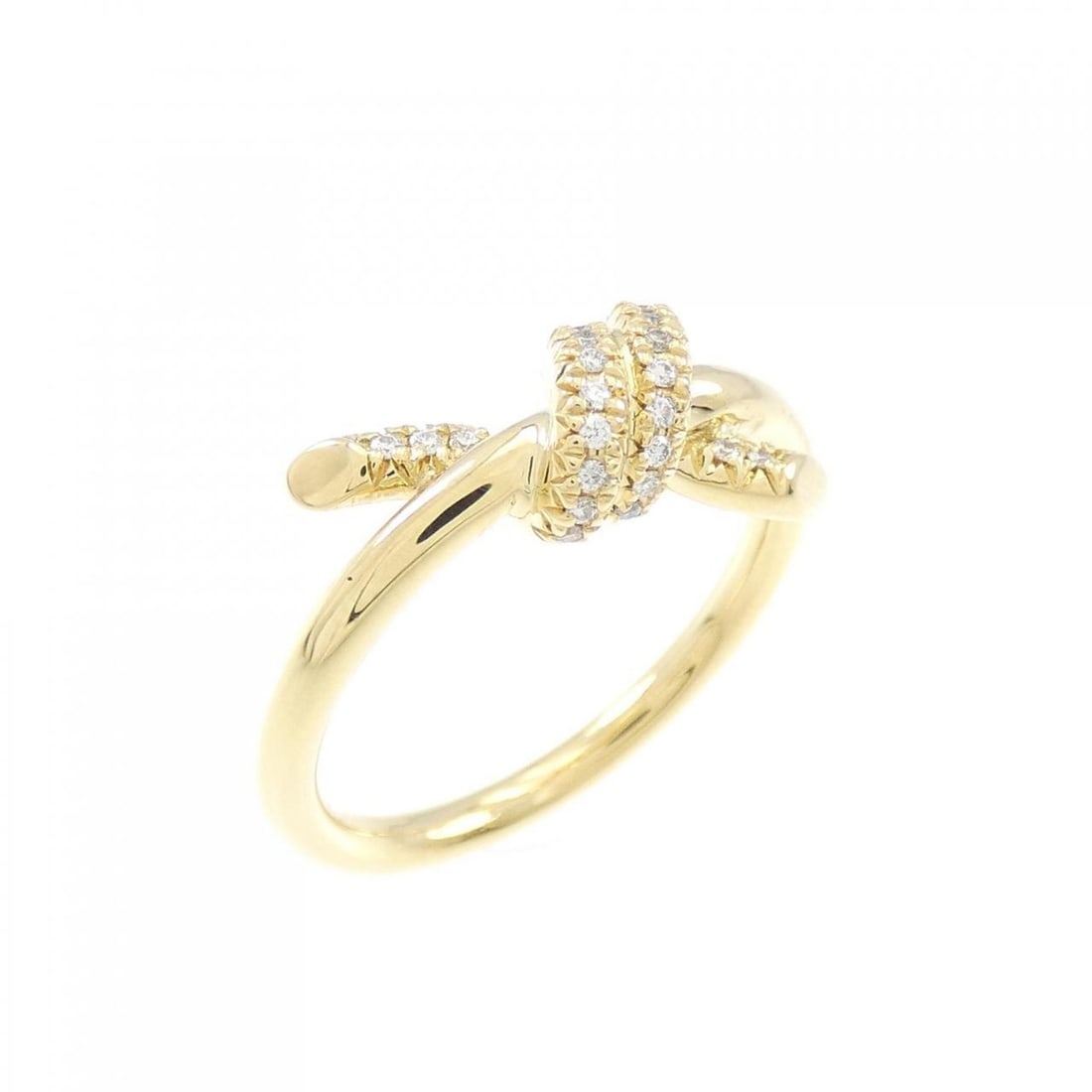 Tiffany Knot Ring: Tiffany Knot Ring Style: Ring Material: 750 Yellow Gold Gender: Ladies" Size: 3-3.5 (US size) (XS) Accessories: No accessories Main Stone: Diamond Weight: approx. 3.4G Actualsize: Max W: 5.8mm Centers
