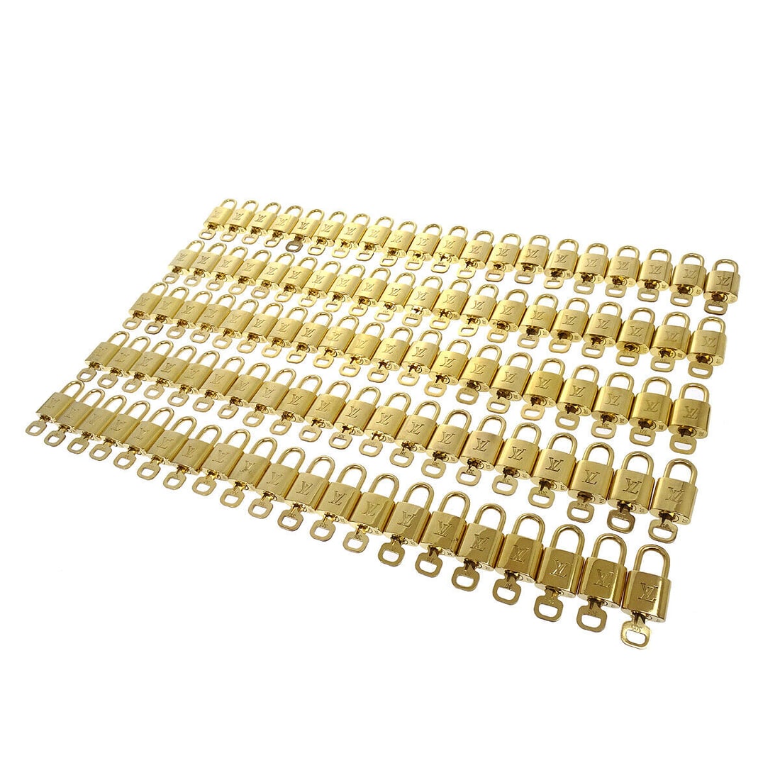 LOUIS VUITTON Padlock & Key Bag Accessories Charm 100 Piece Set Gold: LOUIS VUITTON Padlock & Key Bag Accessories Charm 100 Piece Set Gold Type: Padlock Color: Gold Outside Condition: C: Heavily Used/Inside Condition: C: Heavily Used The BIDHAUS Guarantee: All items in 
