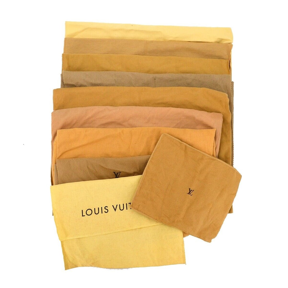 LOUIS VUITTON Dust Bag 10 Set Brown Beige 100% Cotton: LOUIS VUITTON Dust Bag 10 Set Brown Beige 100% Cotton Type: Dustbag Color: Brown Material: Cotton Outside Condition: B: Reasonable Wear and Tear/Inside Condition: C: Heavily Used The BIDHAUS Guarantee