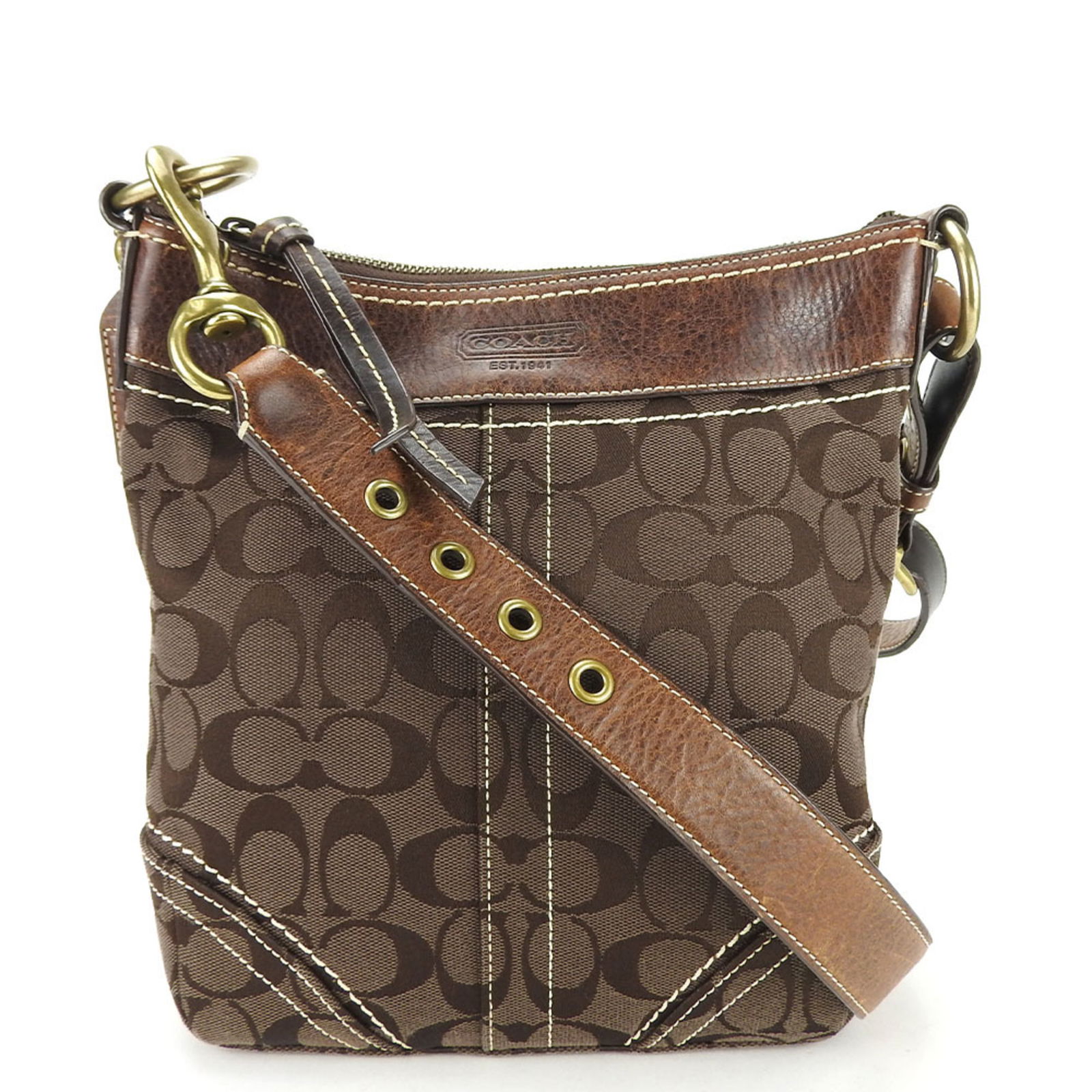 Coach Shoulder Bag 10402 Signature Canvas Leather Brown for Women COACH: Coach Shoulder Bag 10402 Signature Canvas Leather Brown for Women COACH Brand: Coach Line: Signature Model: 10402 Type: Shoulder bag Material: Canvas Leather Canvas: Leather: Color: Brown Closure: Zip
