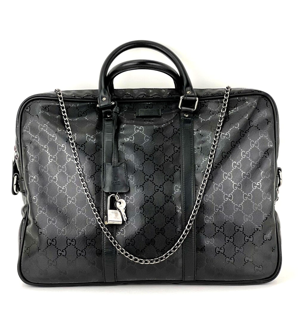 Gucci GG Imprime Coated Canvas Black Monogram Business Briefcase Attache Bag: Gucci GG Imprime Coated Canvas Black Monogram Business Briefcase Attache Bag Bag Width: 16 in Closure: Zip Size: Medium Bag Depth: 2 in Fabric Type: Canvas Vintage: No Personalize: No Style: Briefcase