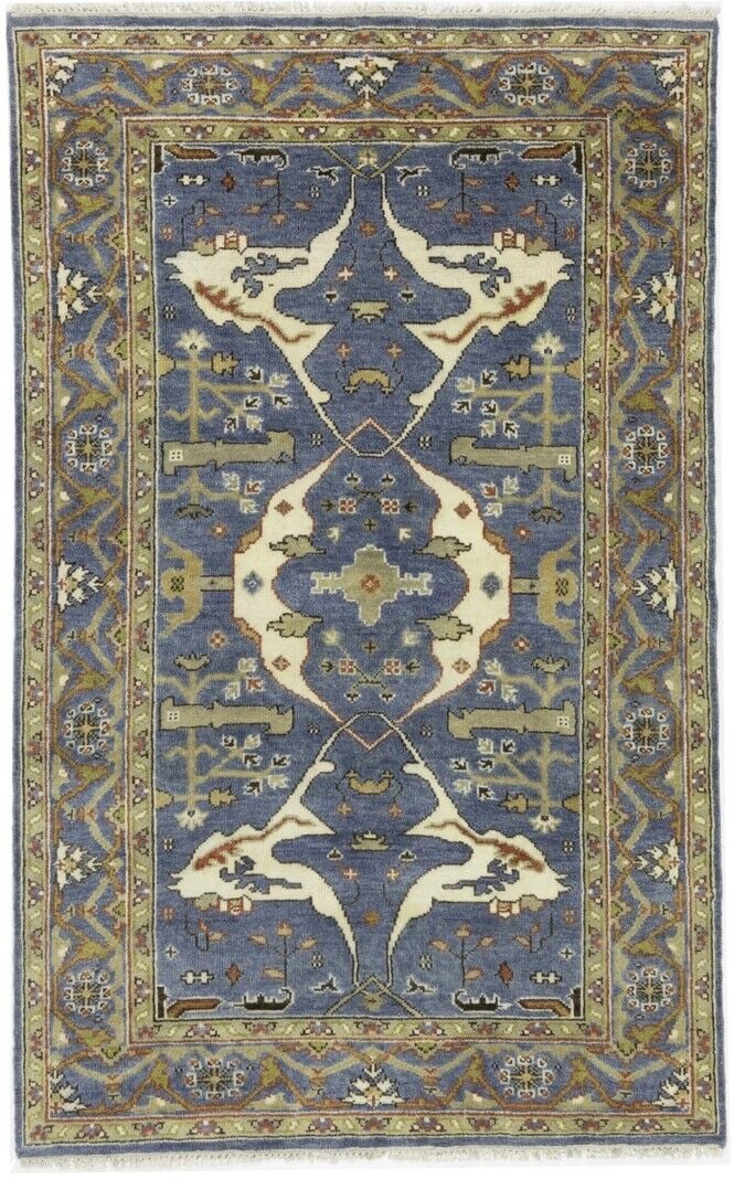 Oushak Oriental Rug Blue-gray Floral 5X8 Hand-Knotted Vintage Style Wool Carpet: Oushak Oriental Rug Blue-gray Floral 5X8 Hand-Knotted Vintage Style Wool Carpet Free continental US Shipping Type: Area Rugs Color: Blue-gray Beige Cream Brown Rust Orange etc Size: 4"10 X 7"10 Produc