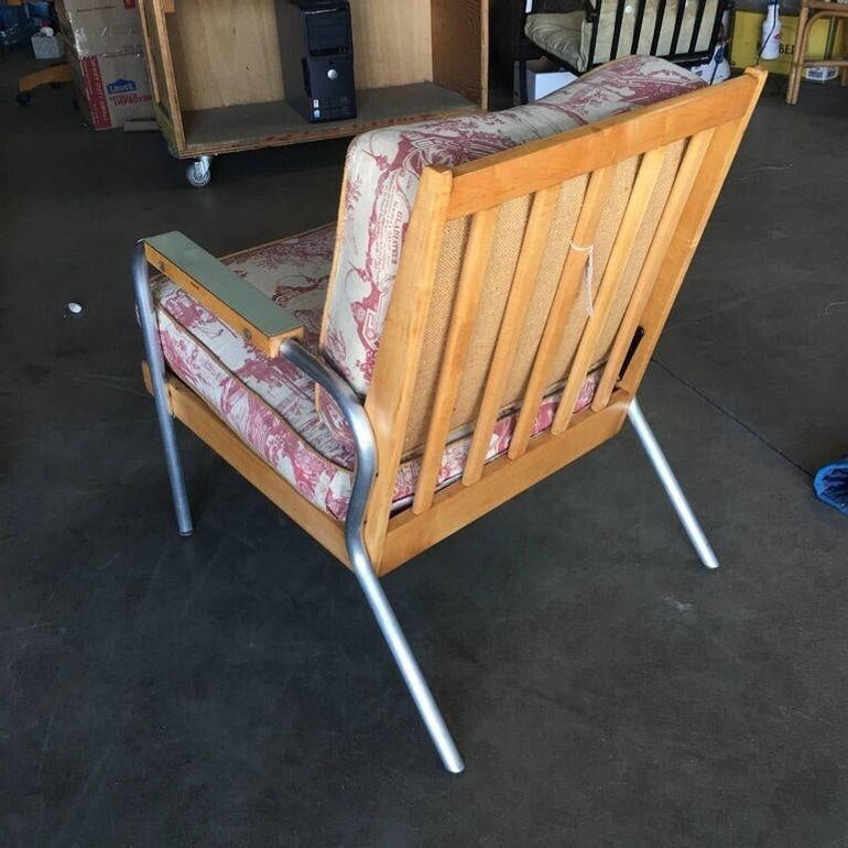 Midcentury Francois Caruelle Style Blonde Lounge Chair: Midcentury Francois Caruelle Style Blonde Lounge Chair Dimensions: Height: 31 in (78.74 cm)Width: 25.5 in (64.77 cm)Depth: 31 in (78.74 cm) Materials and Techniques: Steel Place of Origin: United Stat