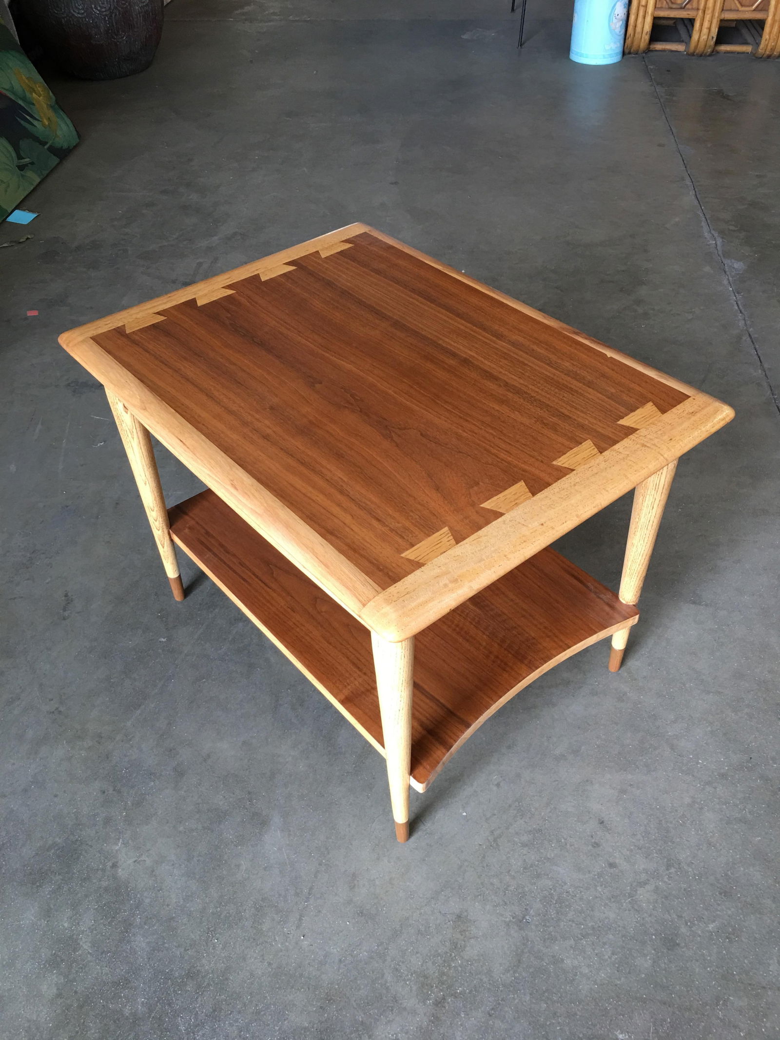 Lane Acclaim Walnut and Ash Inlay Side Table Designed by Andre Bus: Lane Acclaim Walnut and Ash Inlay Side Table Designed by Andre Bus Dimensions: Height: 20 in (50.8 cm)Width: 21 in (53.34 cm)Depth: 28 in (71.12 cm) Style: Mid-Century Modern (In the Style Of) Materia