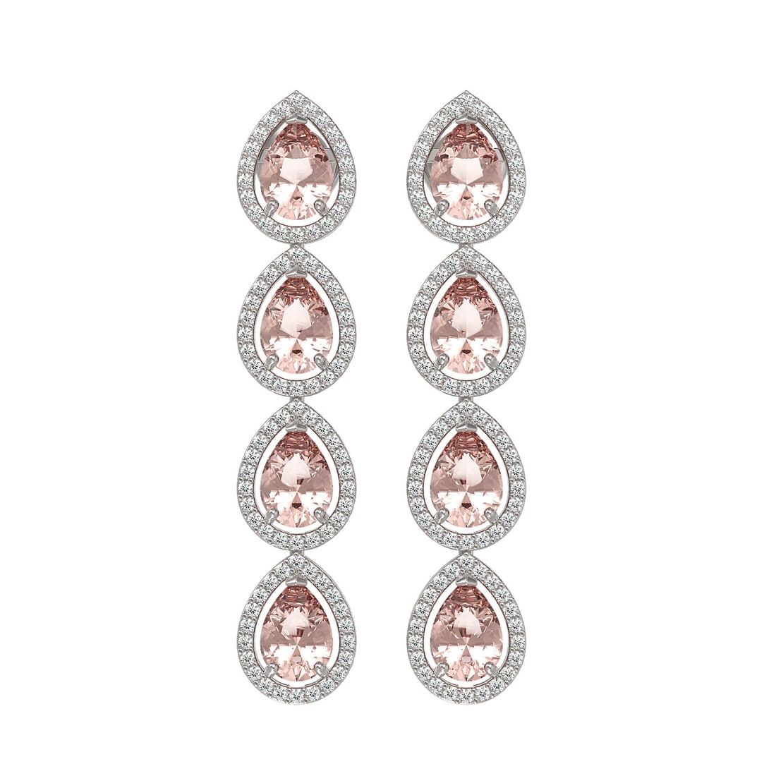 7.8 ctw Morganite & Diamond Micro Pave Halo Earrings 10k White Gold: 7.8 ctw Morganite & Diamond Micro Pave Halo Earrings 10k White Gold 7.8 ctw Morganite & Diamond Micro Pave Halo Earrings 10k White Gold Designer Brand Luxury Jewelrymade in the USA Suggested Retail Pr