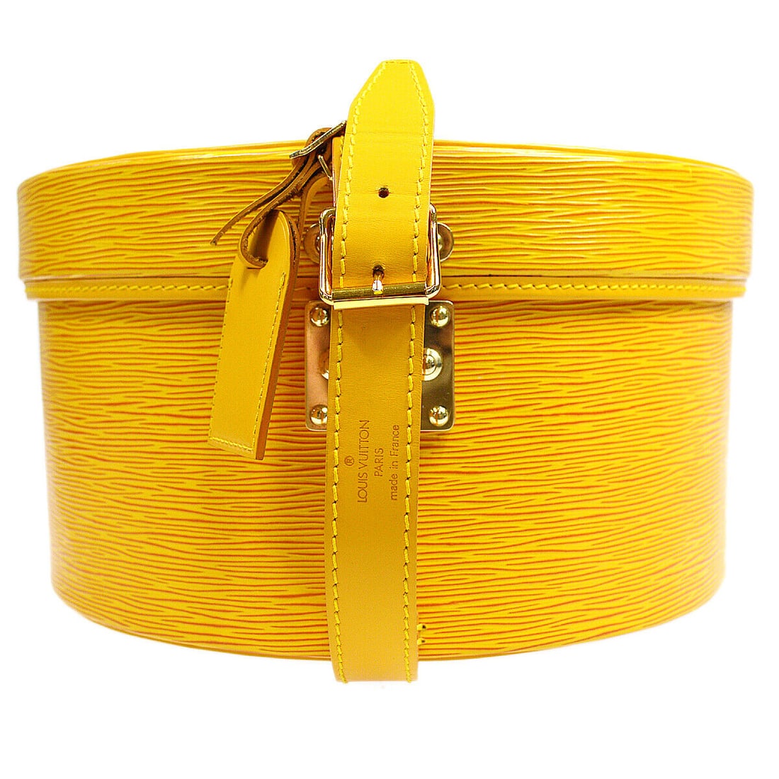 LOUIS VUITTON BOITE CHAPEAUX 30 HAT BOX HANDBAG PURSE AS0916 YELLOW: LOUIS VUITTON BOITE CHAPEAUX 30 HAT BOX HANDBAG PURSE AS0916 YELLOW Bag Width: 12 in Bag Height: 7 in Size: Large Handle Style: Top Handle Handle Drop: 3 in Bag Depth: 11 in Exterior Material: Epi Lea