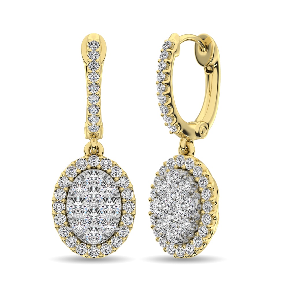 14K Yellow Gold 1 Ctw Diamond Drop Earrings: 14K Yellow Gold 1 Ctw Diamond Drop Earrings Elegant and alluring these oval shape diamond drop Earrings fashioned in 14K Yellow gold and cluster with a 1 ctw brilliant cut diamonds. Metal: 14k Yellow
