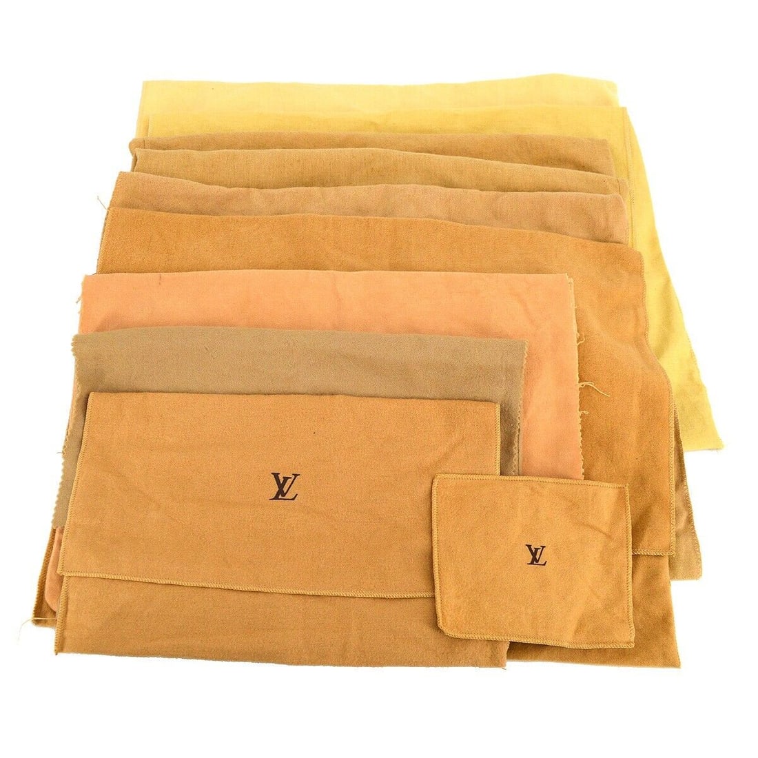 Louis Vuitton Dust Bag 10 Set Brown Beige 100% Cotton: Louis Vuitton Dust Bag 10 Set Brown Beige 100% Cotton Type: Dustbag Color: Brown Material: Cotton Outside Condition: B: Reasonable Wear and Tear/Inside Condition: C: Heavily Used The BIDHAUS Guarantee