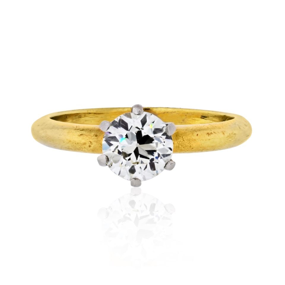 1.00 carat Old European Cut Diamond K/VS1 EGLUS Solitaire Engagement Ring: 1.00 carat Old European Cut Diamond K/VS1 EGLUS Solitaire Engagement Ring Type: Vintage Engagement Rings Metal: 18K Yellow Gold Grams: 4.2 Exact Diamond Weight: 1 Cts Measurements: Size 6. Condition: 
