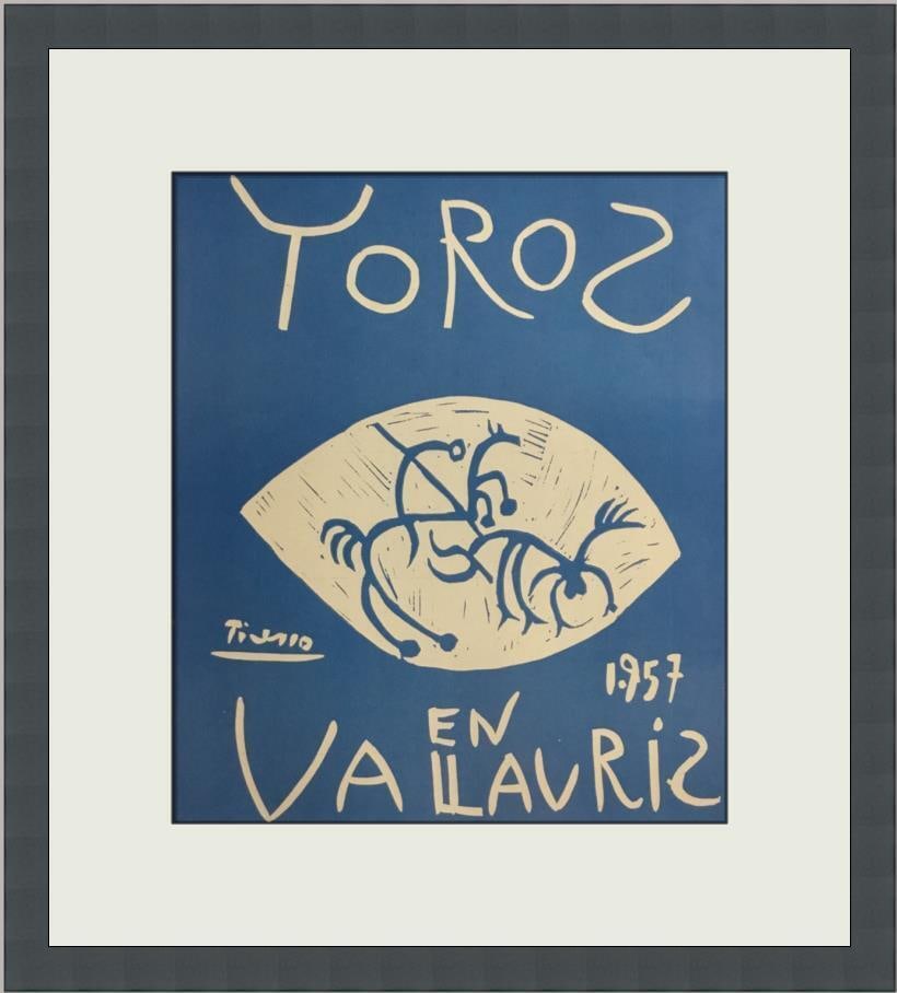 Pablo Picasso Bulls in Vallauris II Custom Framed Print: Pablo Picasso Bulls in Vallauris II Custom Framed Print Size: Medium Region Of Origin: United States Artist: Pablo Picasso Production Technique: Offset Lithograph Framing: Matted & Framed Style: Abstr