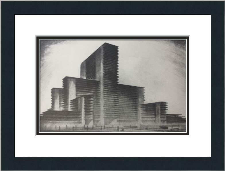 Hugh Ferriss - Industrial Arts Custom Gallery Framed Print: Hugh Ferriss - Industrial Arts Custom Gallery Framed Print Features: Framed Matted Region Of Origin: united states Item Width: 16 in Title: Industrial Arts Production Technique: Lithography Item Lengt