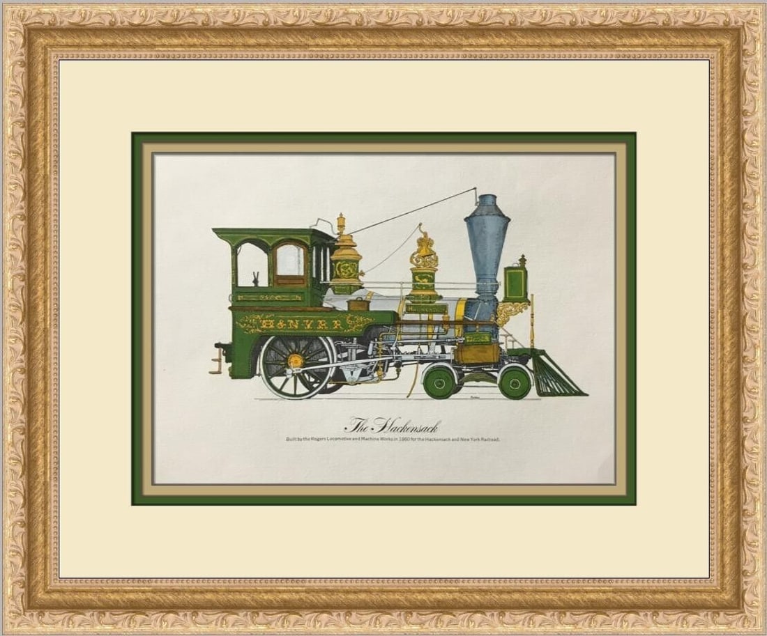Evelyn Curro The Hackensack 4-2-0 Steam Locomotive Custom Framed Print: Evelyn Curro The Hackensack 4-2-0 Steam Locomotive Custom Framed Print Unit Of Sale: Single-Piece Work Artist: Evelyn Curro Size: Medium (up to 36in.) Item Length: 16 in Region Of Origin: United State