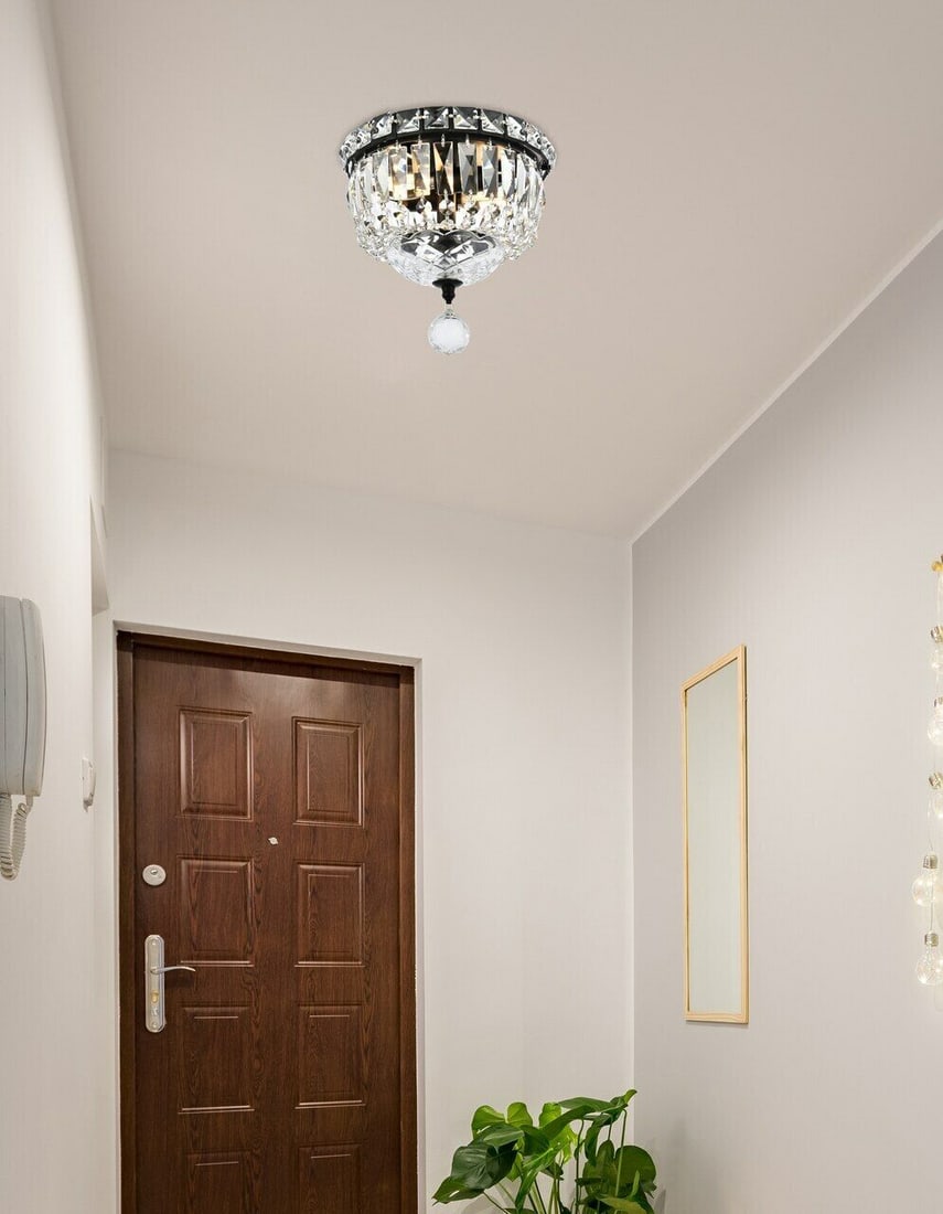 BLACK DINING ROOM BEDROOM HALLWAY CLEAR CRYSTAL FLUSH MOUNT LIGHTING 2 LIGHT 8": BLACK DINING ROOM BEDROOM HALLWAY CLEAR CRYSTAL FLUSH MOUNT LIGHTING 2 LIGHT 8" Light Color: Clear Clear White Warm White White Power Source: Hardwired Custom Bundle: No Ceiling: Lighting Item Length: