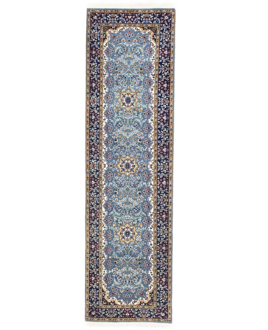 Teal Blue Handmade New Kirman Floral 3X9 Oriental Runner Rug Hallway Rug Carpet: Teal Blue Handmade New Kirman Floral 3X9 Oriental Runner Rug Hallway Rug Carpet Free continental US Shipping Type: Runners Size: 9"4 X 2"8 Color: Teal Blue Cream Rusty Pink Navy Blue Burgundy Brown et