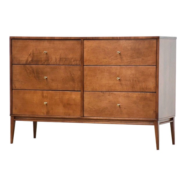 1960s Paul McCobb Planner Group Mid Century Modern Maple Dresser: 1960s Refinished Paul McCobb Planner Group Dresser A mid century modern solid maple six drawer dresser with brass hourglass knobs designed by Paul McCobb for Winchendon's Planner Group. Professionally