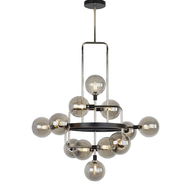 Viaggio Chrome and Glass Chandelier by Tech Lighting: Viaggio Chrome and Glass Chandelier by Tech Lighting The Viaggio Chandelier with 12 LED lights chrome body with round glass globes. Designed by Sean Lavin for Tech Lighting 30" wide. 25" deep. 55" tal