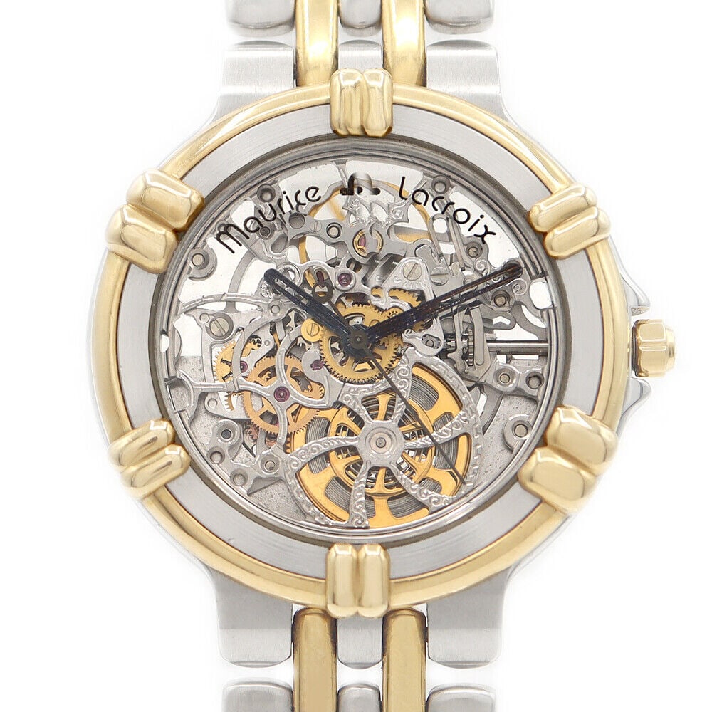 MAURICE LACROIX Calypso Skeleton 14419 Mens Watch: MAURICE LACROIX Calypso Skeleton 14419 Mens Watch Type: wristwatch brand MAURICE LACROIX Model number 14419 Color/Material SS/YG silver skeleton dial movement Automatic winding (internally inspected) 