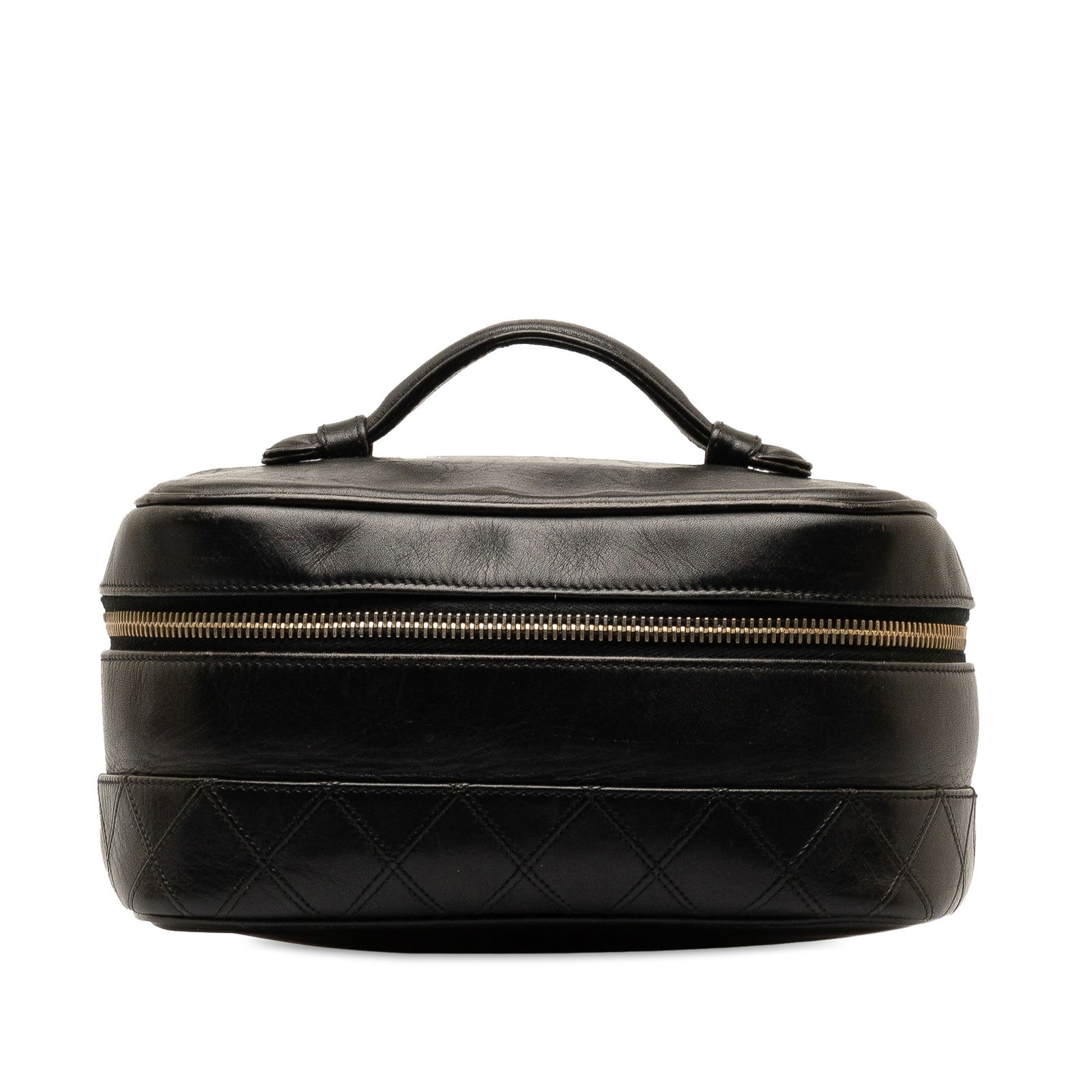 Chanel CC Lambskin Vanity Case: Chanel CC Lambskin Vanity Case This vanity bag features a lambskin leather body a flat leather top handle a zip-around closure and an interior slip pocket. Brand: Chanel Model: CC Lambskin Vanity Case