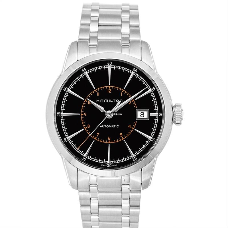 Hamilton Railroad H40555131 - American Classic Automatic Black Dial Stainless Steel Men's Watch: Hamilton Railroad H40555131 - American Classic Automatic Black Dial Stainless Steel Men's Watch Brand: Hamilton Model: Railroad Dealer product code: 2908A Movement: Automatic Case material: Steel Brac