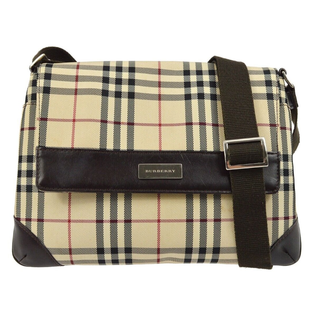 Burberry Beige Burberry Check Crossbody Bag: Burberry Beige Burberry Check Crossbody Bag Bag Width: 11 in Pattern: Check Bag Height: 8 in Occasion: Casual Handle/Strap Color: Brown Size: Medium Handle Style: Shoulder Strap Lining Material: Canva